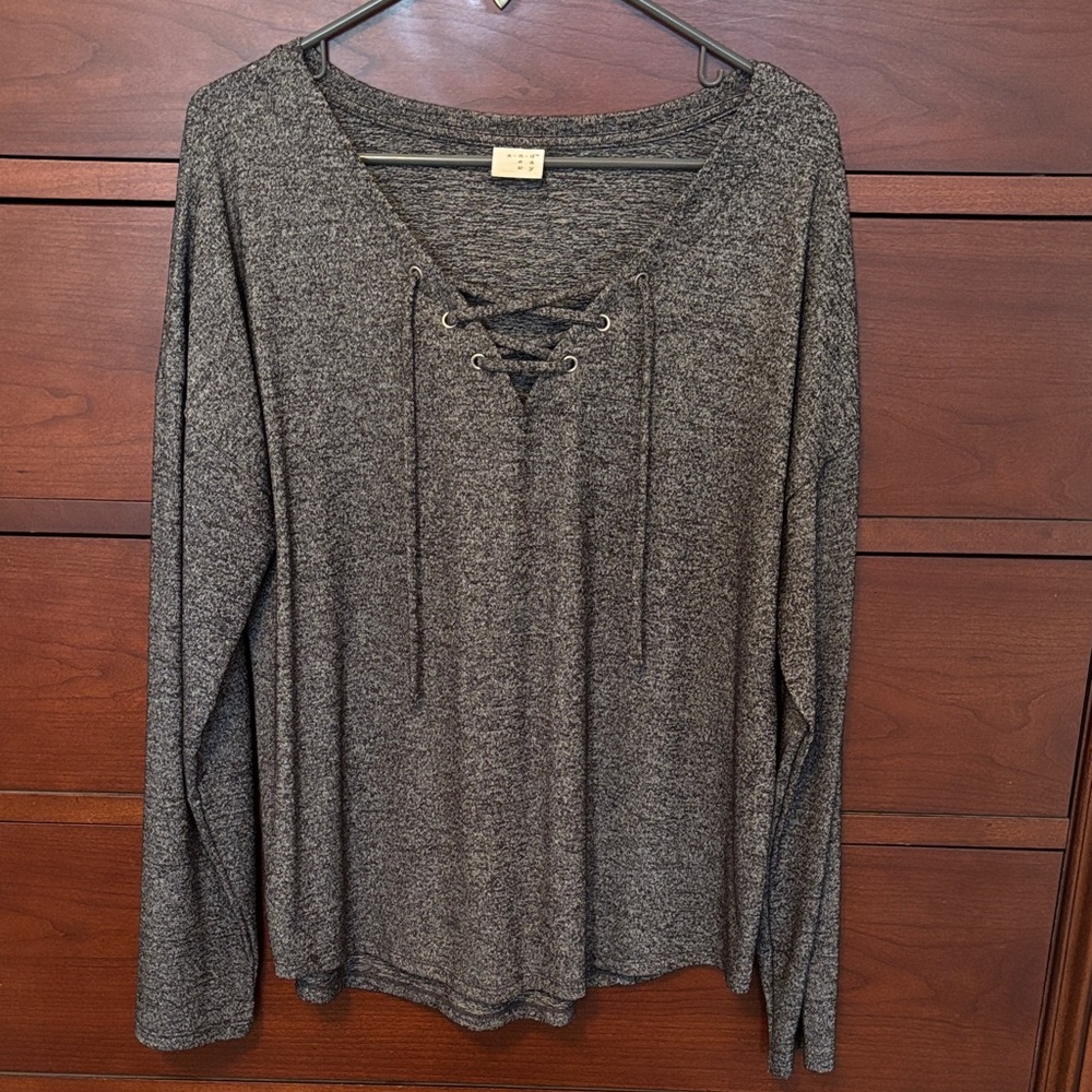 Charcoal Lace-Up Long Sleeve Top